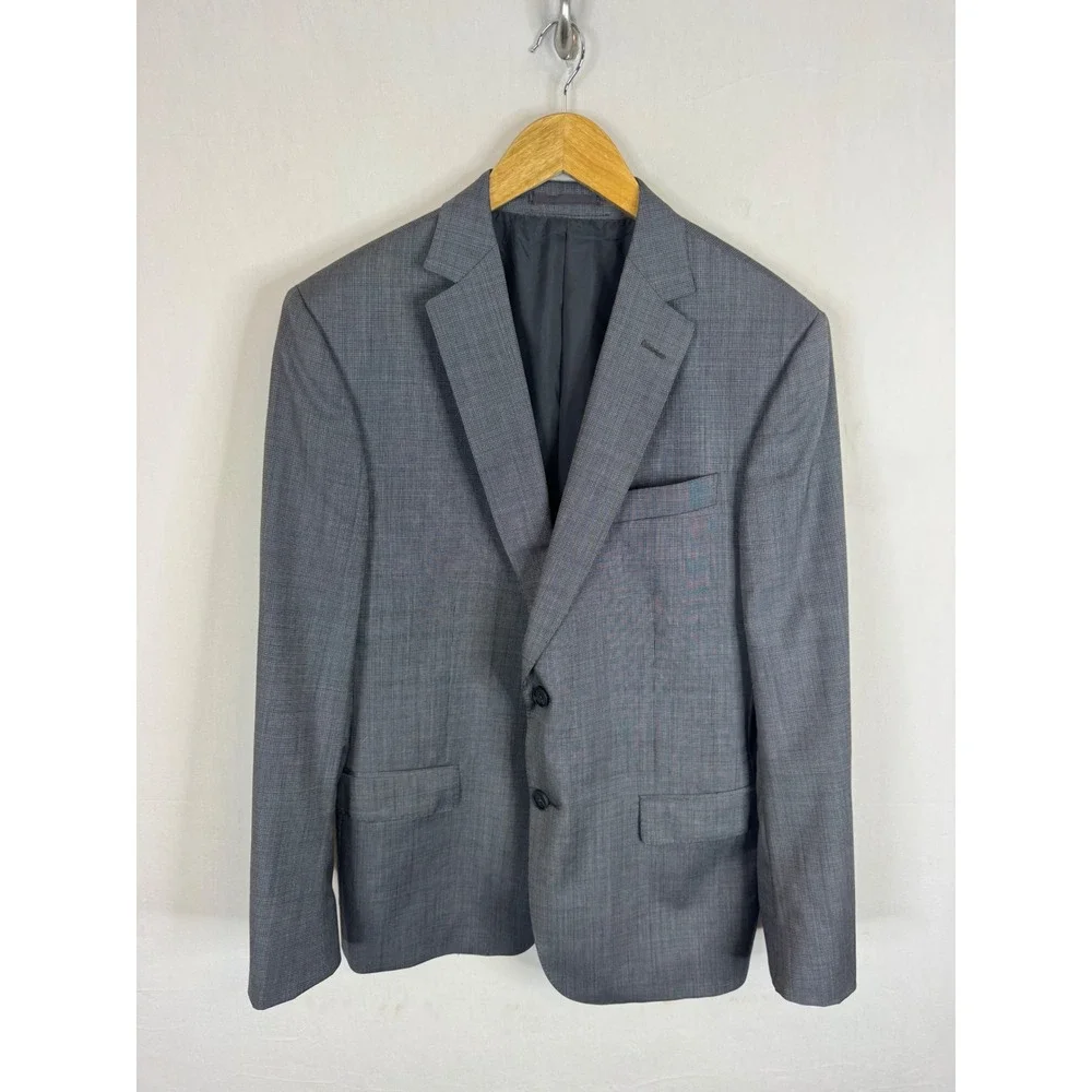Z Zegna City Grey Wool Micro Check 2 Button Suit Jacket Blazer Size 40